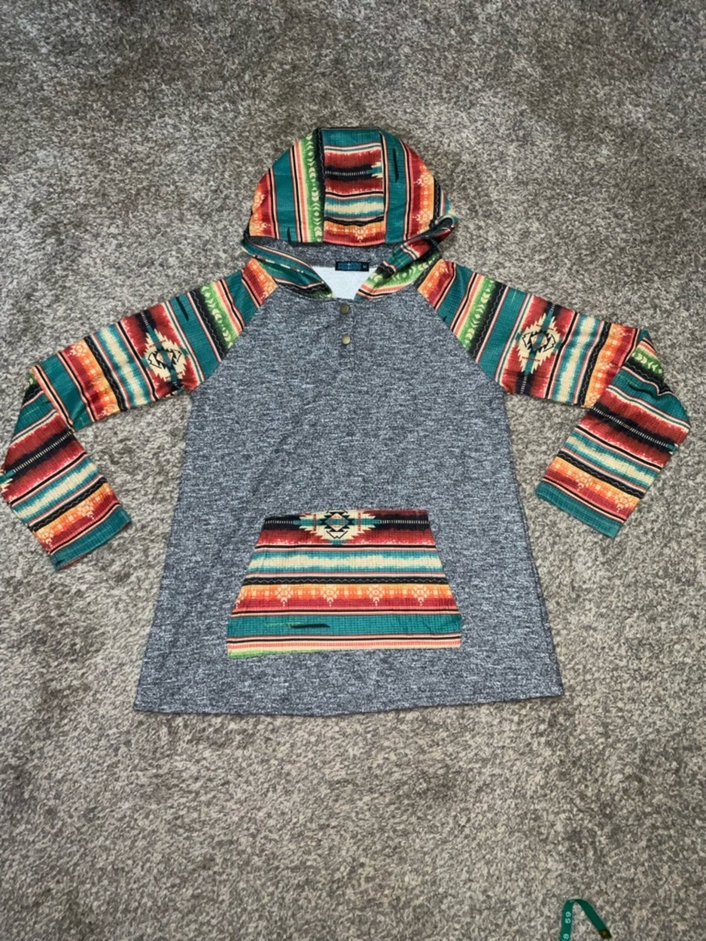 Fashion Express Hoodie with Aztec Stripe Sleeves and Hood Medium